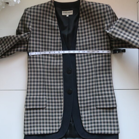 Giorgio Armani Collezioni Wool Blazer Jacket Luxury Checkered Plaid Designer 40 - Picture 10 of 14